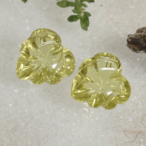13.98ctw Naturale Giallo verdastro Quarzo, Taglio a fiore, Trasparente