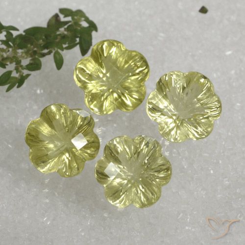 14.29ctw Naturale Giallo verdastro Quarzo, Taglio a fiore, Trasparente, Photo A