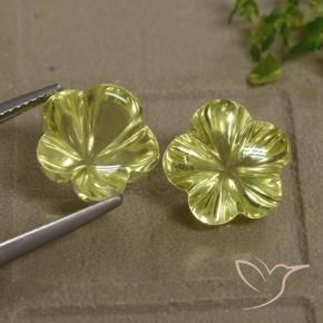 Gemme di Quarzo Giallo chiaro verdastro naturale da 13.63 ct, Taglio a fiore, Trasparente