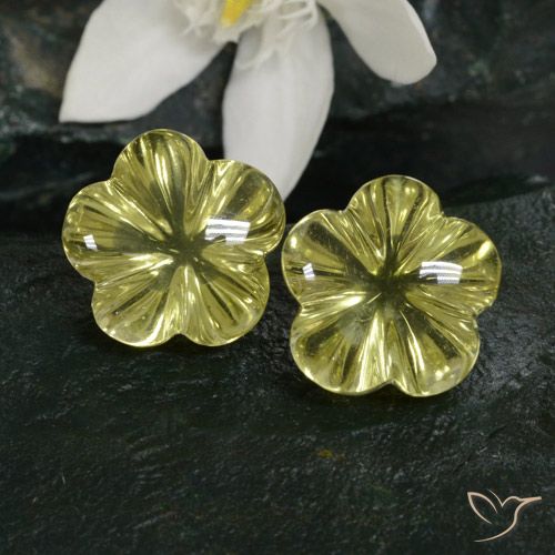 15.13ctw Naturale Giallo chiaro verdastro Quarzo, Taglio a fiore, Trasparente