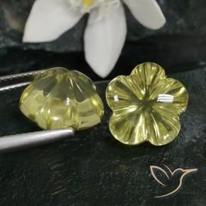 Gemme di Quarzo Giallo chiaro verdastro naturale da 15.13 ct, Taglio a fiore, Trasparente
