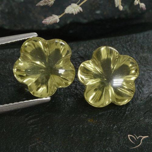 Gemme di Quarzo Giallo verdastro naturale da 8.80 ct, Taglio a fiore, Trasparente