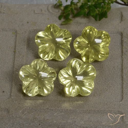 Gemme di Quarzo Giallo verdastro naturale da 18.70 ct, Taglio a fiore, Trasparente
