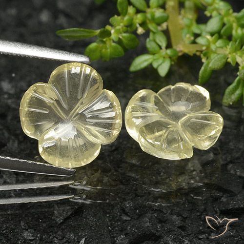 4.68ctw Naturale Giallo verdastro Quarzo, Taglio a fiore, Trasparente
