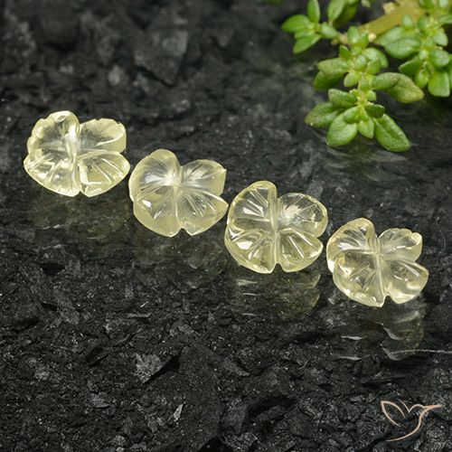 Gemme di Quarzo Giallo crema pallido naturale da 4.19 ct, Taglio a fiore, Trasparente