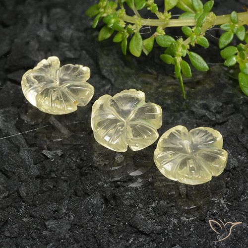 5.76ctw Naturale Giallo pallido Quarzo, Taglio a fiore, Trasparente