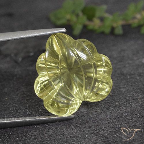 7.99ct Naturale Giallo Ananas Chiaro Quarzo, Taglio a fiore, Trasparente