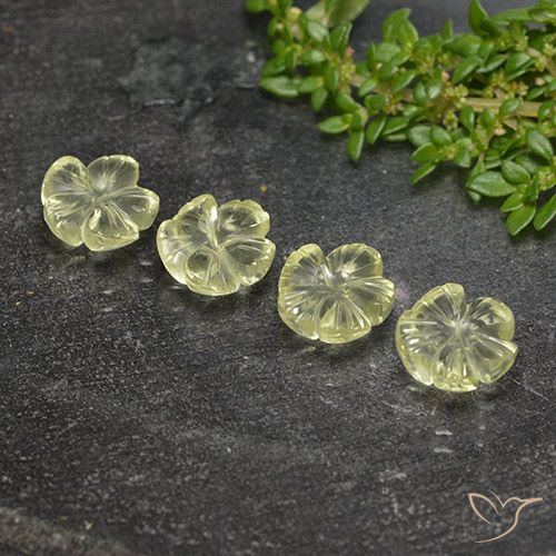 6.39ctw Naturale Giallo chiaro verdastro Quarzo, Taglio a fiore, Trasparente