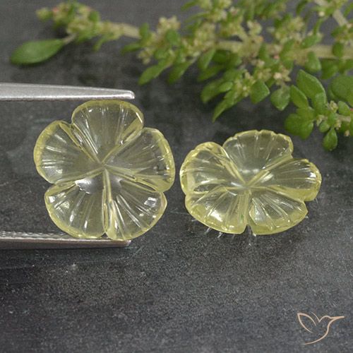 4.80ctw Naturale Giallo chiaro Quarzo, Taglio a fiore, Trasparente