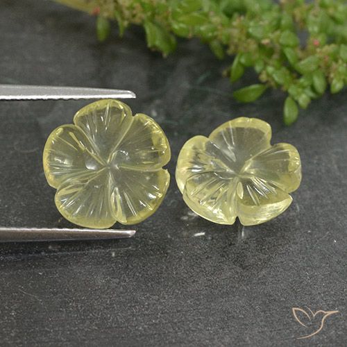 6.26ctw Naturale Giallo chiaro Quarzo, Taglio a fiore, Trasparente