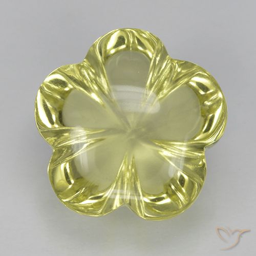 5.28ct Naturale Giallo verdastro Quarzo, Taglio a fiore, Trasparente, Photo A