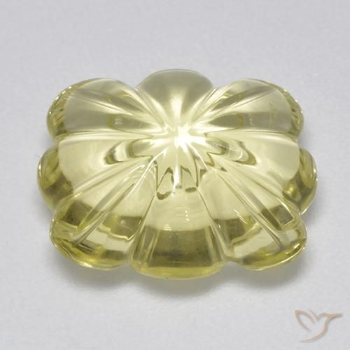 Quarzo Giallo chiaro verdastro naturale da 6.87 ct, Taglio a fiore, Trasparente