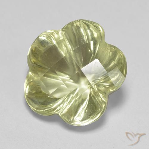 Quarzo Giallo chiaro naturale da 3.42 ct, Taglio a fiore, Trasparente