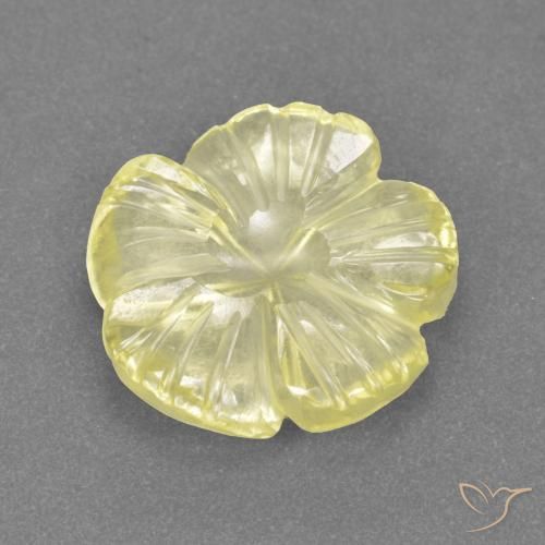 3.42ct Naturale Giallo pallido Quarzo, Taglio a fiore, Trasparente