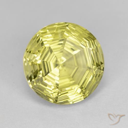Quarzo Giallo verdastro naturale da 6.17 ct, Rotondo, VVS