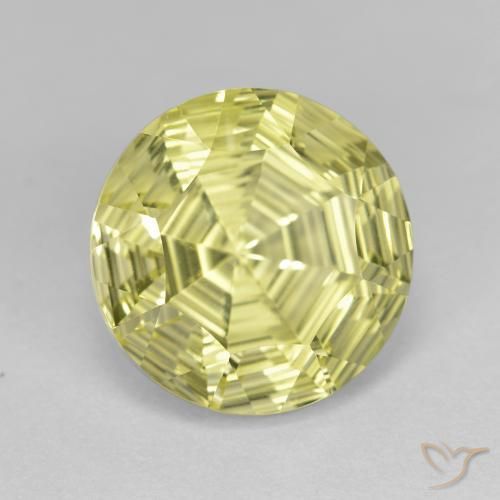 Quarzo Giallo verdastro naturale da 6.41 ct, Rotondo, VVS