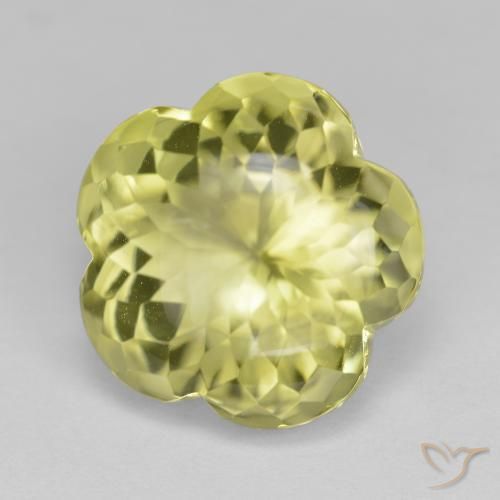 Quarzo Giallo verdastro naturale da 11.16 ct, Taglio a fiore, Trasparente