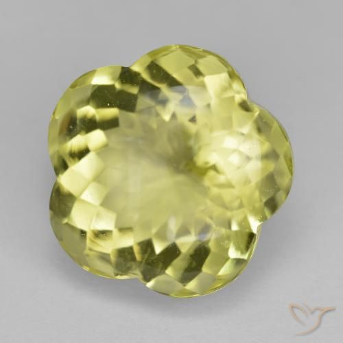 Quarzo Giallo verdastro naturale da 13.86 ct, Taglio a fiore, Trasparente