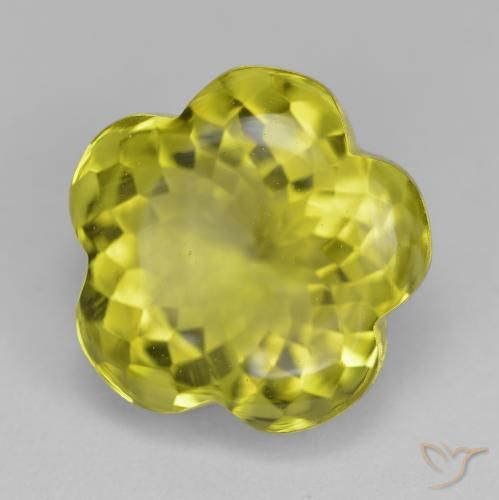 Quarzo Giallo verdastro naturale da 14.78 ct, Taglio a fiore, Trasparente