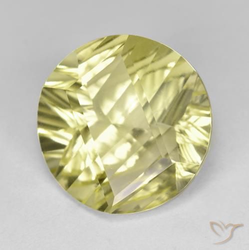 Quarzo Giallo verdastro naturale da 9.92 ct, Rotondo, VVS