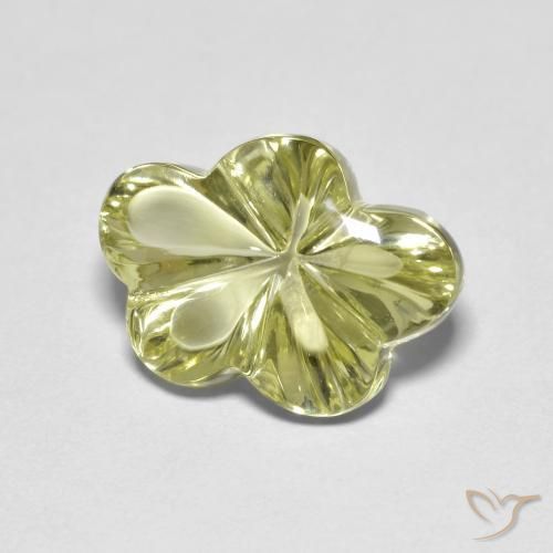 Quarzo Giallo verdastro naturale da 6.31 ct, Taglio a fiore, Trasparente
