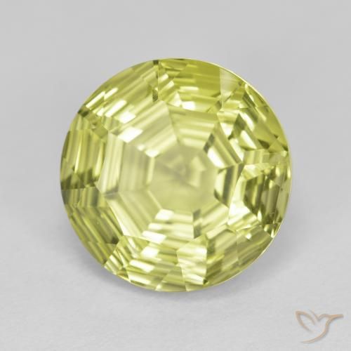 Quarzo Giallo verde naturale da 6.09 ct, Rotondo, VVS