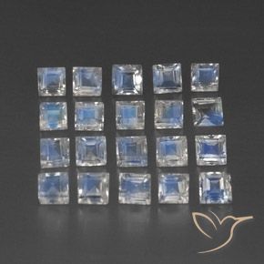 Gemme di Pietra di luna arcobaleno Bianco bluastro naturale da 3.37 ct, Quadrato, Trasparente/Traslucido