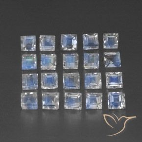Gemme di Pietra di luna arcobaleno Bianco bluastro naturale da 2.22 ct, Quadrato, Trasparente/Traslucido