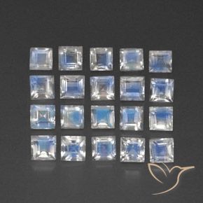 Gemme di Pietra di luna arcobaleno Bianco bluastro naturale da 3.33 ct, Quadrato, Trasparente/Traslucido