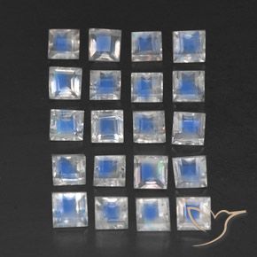 Gemme di Pietra di luna arcobaleno Bianco bluastro naturale da 3.64 ct, Quadrato, Trasparente/Traslucido