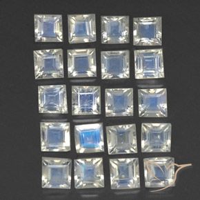 Gemme di Pietra di luna arcobaleno Bianco bluastro naturale da 3.12 ct, Quadrato, Trasparente