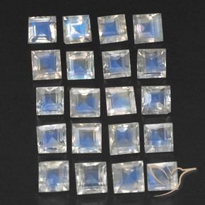 Gemme di Pietra di luna arcobaleno Bianco bluastro naturale da 3.70 ct, Quadrato, Trasparente