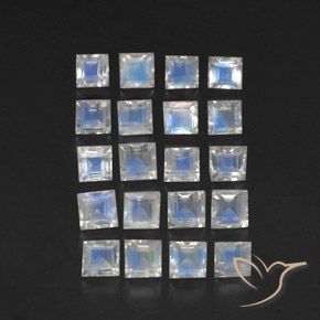 3.36ctw Naturale Bianco bluastro Pietra di luna arcobaleno, Quadrato, Trasparente