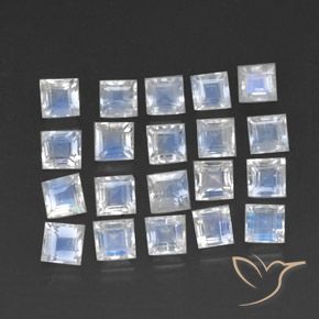 Gemme di Pietra di luna arcobaleno Bianco bluastro naturale da 3.61 ct, Quadrato, Trasparente