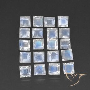 Gemme di Pietra di luna arcobaleno Bianco bluastro naturale da 3.80 ct, Quadrato, Trasparente