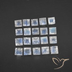 3.44ctw Naturale Bianco bluastro Pietra di luna arcobaleno, Quadrato, Trasparente