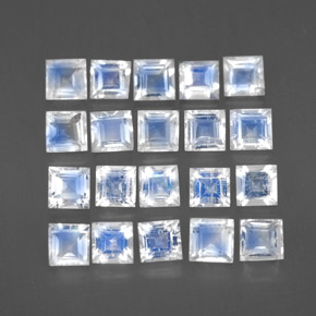Pietra di luna arcobaleno naturale blu da 2,89 ct, quadrato, trasparente