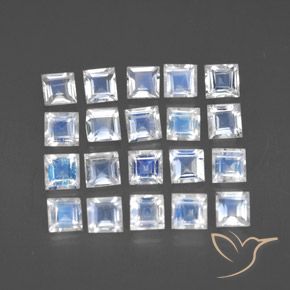Gemme di Pietra di luna arcobaleno Bianco bluastro naturale da 2.63 ct, Quadrato, Trasparente