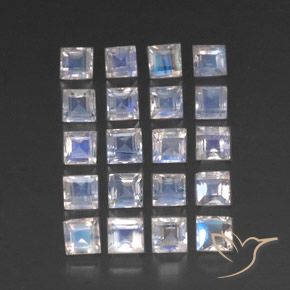Gemme di Pietra di luna arcobaleno Bianco bluastro naturale da 3.77 ct, Quadrato, Trasparente