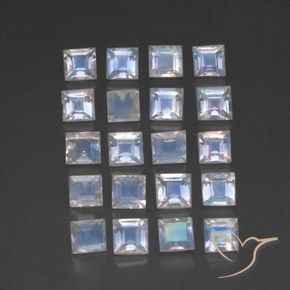 Gemme di Pietra di luna arcobaleno Bianco bluastro naturale da 3.10 ct, Quadrato, Trasparente