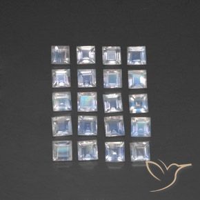 3.24ctw Naturale Bianco bluastro Pietra di luna arcobaleno, Quadrato, Trasparente