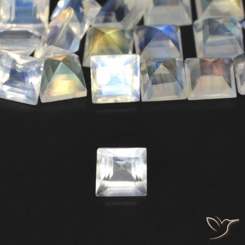 2.83ctw Naturale Bianco bluastro Pietra di luna arcobaleno, Quadrato, Trasparente
