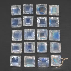 Gemme di Pietra di luna arcobaleno Bianco bluastro naturale da 2.65 ct, Quadrato, Trasparente