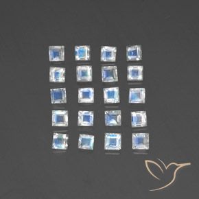 2.85ctw Naturale Bianco bluastro Pietra di luna arcobaleno, Quadrato, Trasparente