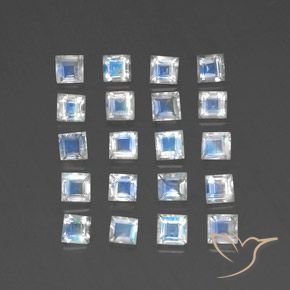 Gemme di Pietra di luna arcobaleno Bianco bluastro naturale da 2.85 ct, Quadrato, Trasparente