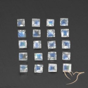 3.01ctw Naturale Bianco bluastro Pietra di luna arcobaleno, Quadrato, Trasparente