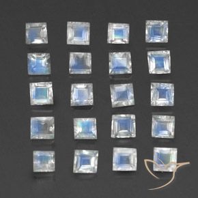 Gemme di Pietra di luna arcobaleno Bianco bluastro naturale da 3.01 ct, Quadrato, Trasparente
