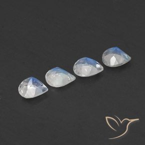 Gemme di Pietra di luna arcobaleno Bianco bluastro naturale da 1.35 ct, Forma a pera, Trasparente