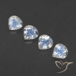 1.50ctw Naturale Bianco bluastro Pietra di luna arcobaleno, Forma a pera, Trasparente
