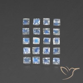 Gemme di Pietra di luna arcobaleno Bianco bluastro naturale da 2.86 ct, Quadrato, Trasparente/Traslucido